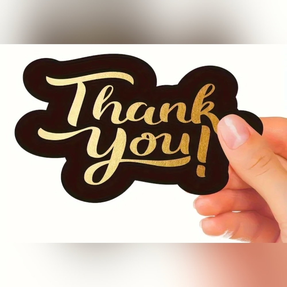 Gold Script 'Thank You' Card - Black Background. 50 Count